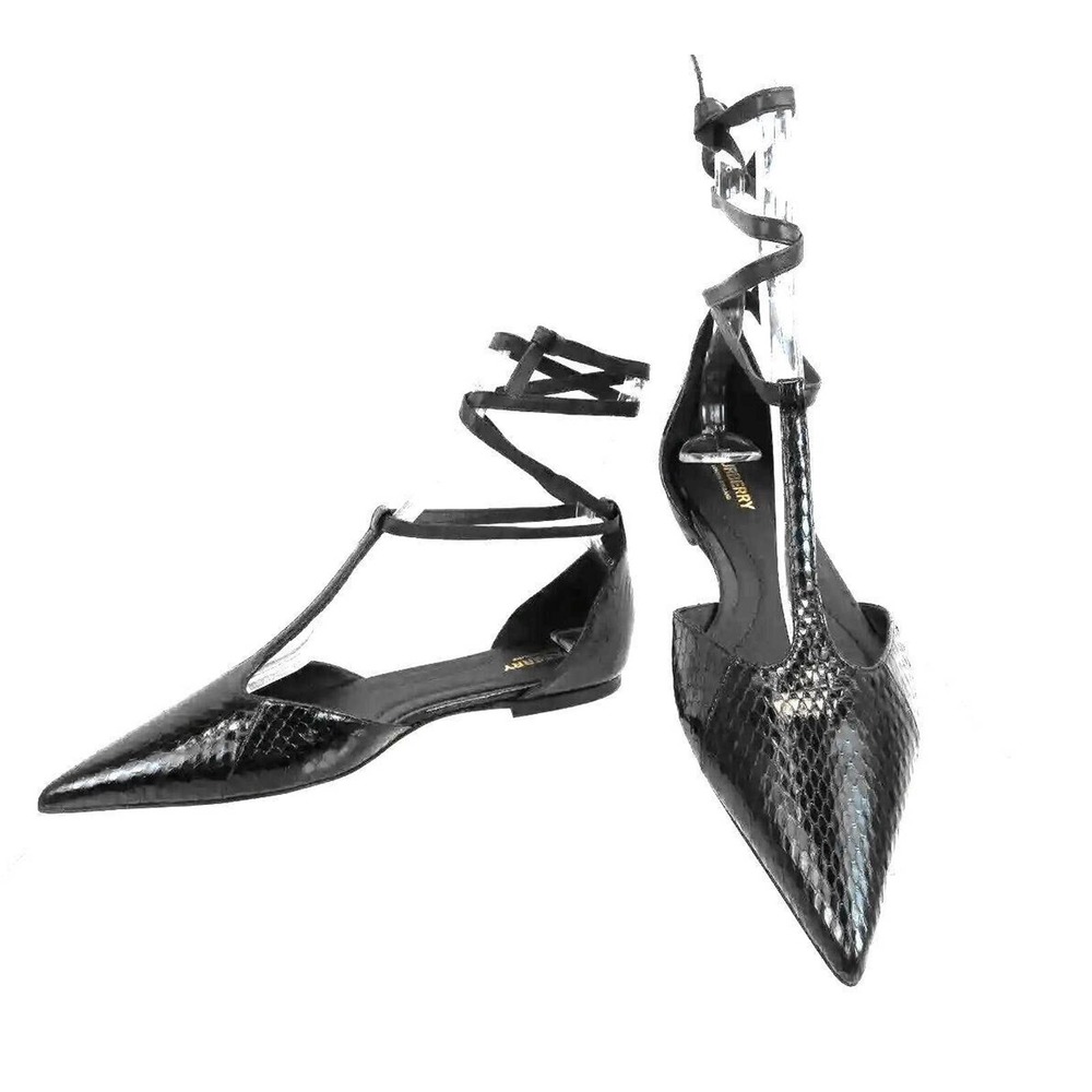 G5 NEW BURBERRY Wellton Ballerina Snake Print Leather Tie Strap Shoes Sz 36 $620